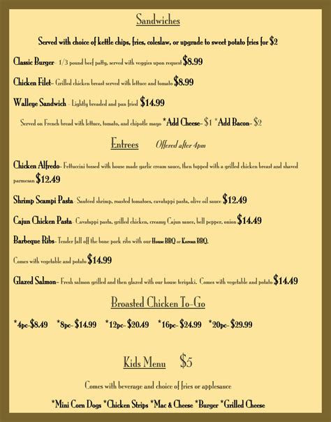 Takeout Menu – The Historic Rock Tavern