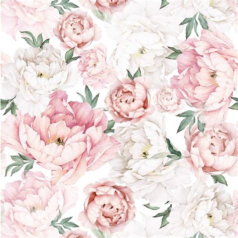 UniGoos Watercolor Floral Wallpaper Peel and Stick Self-Adhesive Removable Vintage Peony Wall ...