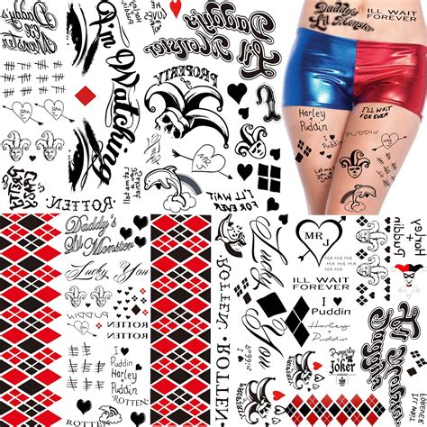 TASROI Harley Quinn Temporary Tattoo Stickers - Set of 5 Sheets for Men ...