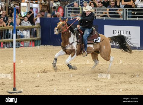 France, Lyon, 2022-10-28. Horse slalom competition during the Equita Lyon horse show Stock Photo ...