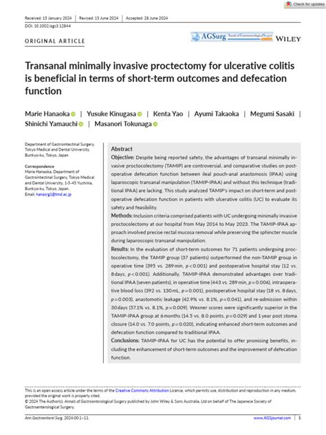 Annals of Gastroent Surgery - 2024 - Hanaoka - Transanal Minimally Invasive Proctectomy For ...