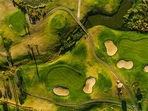 Green golf course aerial view | High-Quality Sports Stock Photos ~ Creative Market