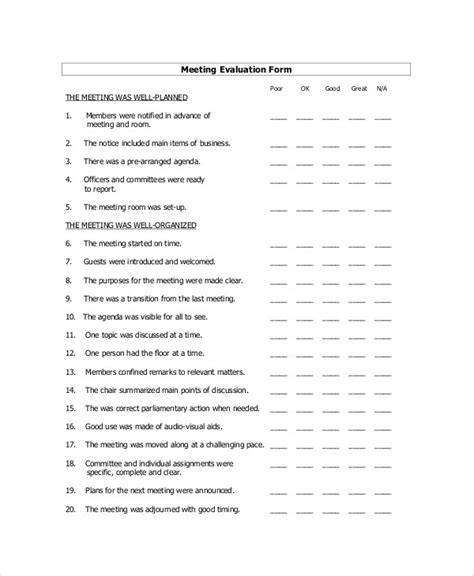 FREE 9+ Sample Meeting Feedback Forms in MS Word | PDF