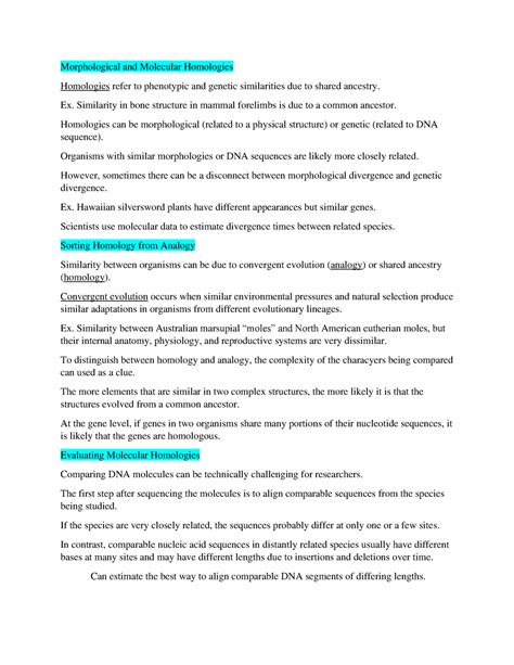 Bio chp 26 (part 3) - notes - Morphological and Molecular Homologies ...