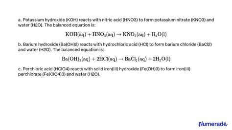 SOLVED: Write the balanced formula equation for the acid-base reactions that occur when the ...