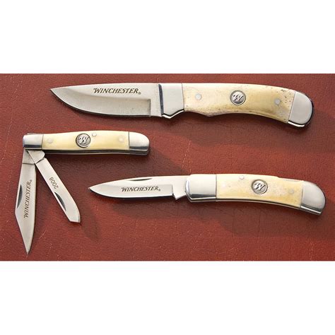 3 - Pc. Winchester® Bone Handle Knife Set - 140315, Fixed Blade Knives at Sportsman's Guide