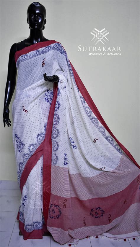 Bengal Cotton Saree with Warli Print | Sutrakaar - Celebrating Handloom ...