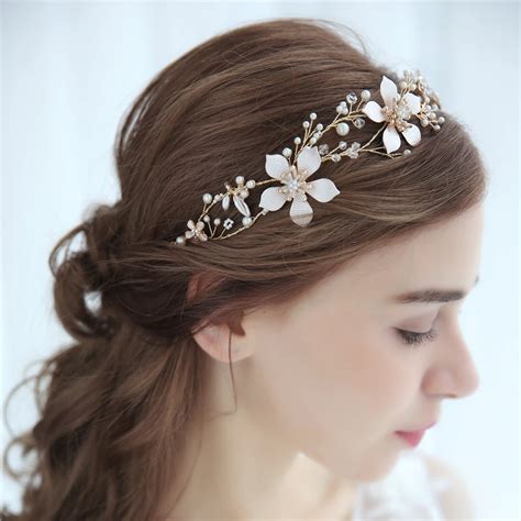 Two Big Metal Flowers Light Gold Handmade Hair Accessories Wedding Headband For Woman Party Hair ...