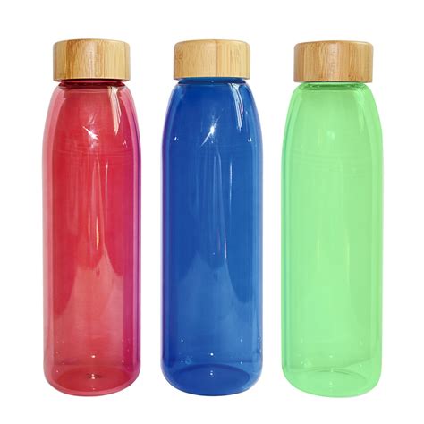 Promotional Coloured Glass Bottles with Bamboo Lids - Bongo