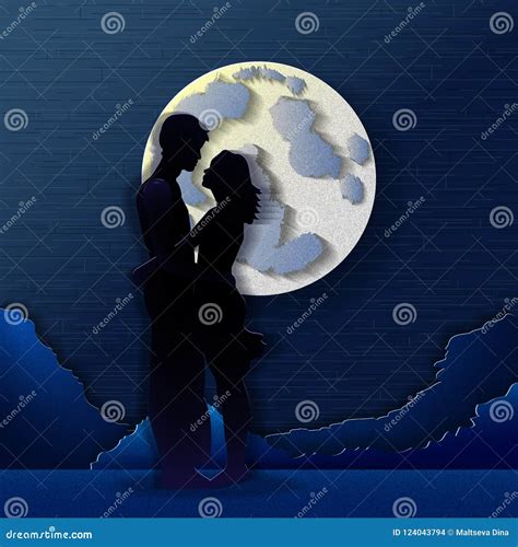 Lovers in the moonlight stock illustration. Illustration of beautiful - 124043794