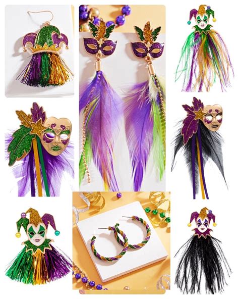 MARDI GRAS Mask Earrings Masquerade Mask Feather Jester - Etsy