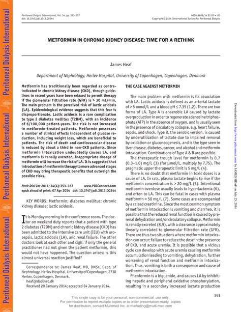 (PDF) Metformin in Chronic Kidney Disease: Time for a Rethink