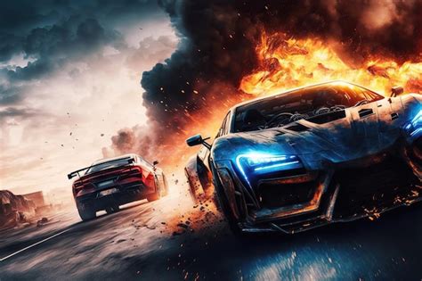 Premium Photo | Crazy mad car chase explosions sparks action sports ...