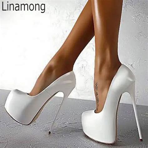 Sexy 16 cm Ultra High Heels High Platform Pumps Solid Shiny Leather ...