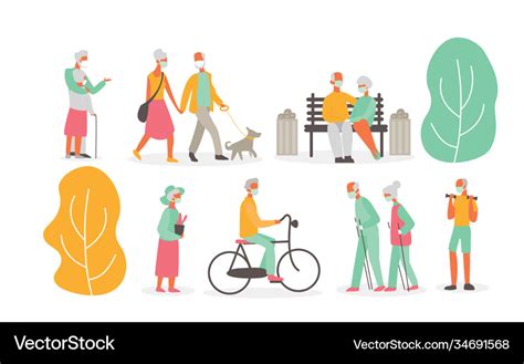 Set old people walking Royalty Free Vector Image