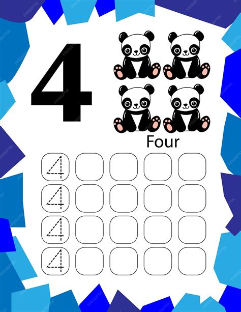 Premium Vector | Numbers tracing worksheet by counting baby Panda number 4