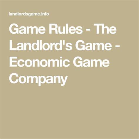 Game Rules - The Landlord's Game - Economic Game Company | Being a landlord, Games, Rules