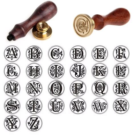 Retro Classic Initial Alphabet Wax Seal Stamp Kit Sealing Wax Letters Invitation-in Badge Holder ...