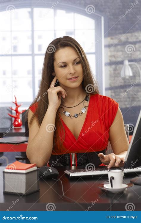 Pretty Secretary Working at Desk Stock Photo - Image of brunette, attractive: 35810290