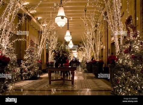 Roosevelt Hotel lobby with Christmas decorations and lights. New ...