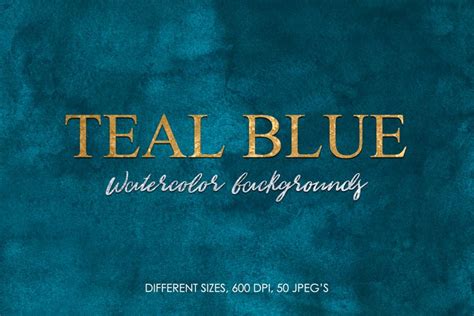 50 Teal Blue Watercolor Backgrounds, Digital Paper Textures