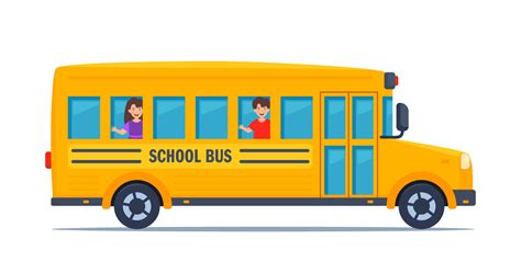 School bus and Happy Children. Kids in yellow classic school bus. Side view. American education ...