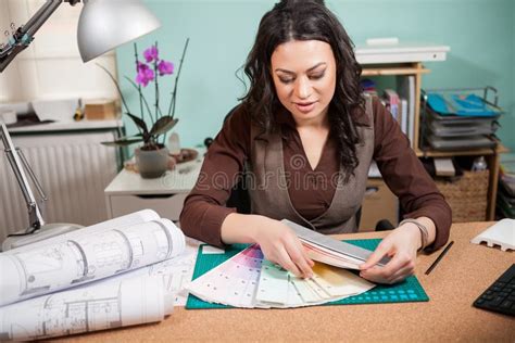 Professional Architect Woman in Her Office with Color Cards in F Stock Image - Image of ...