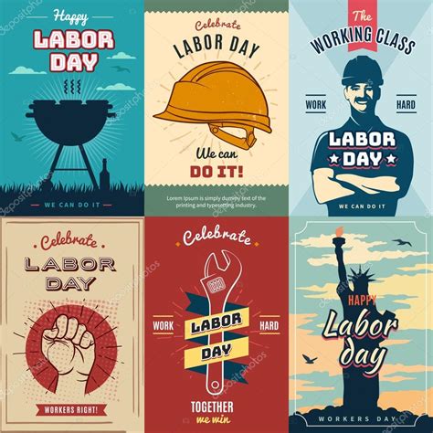 Labor Day. Set of vintage poster for celebration, vector illustration. Stock Vector Image by ...