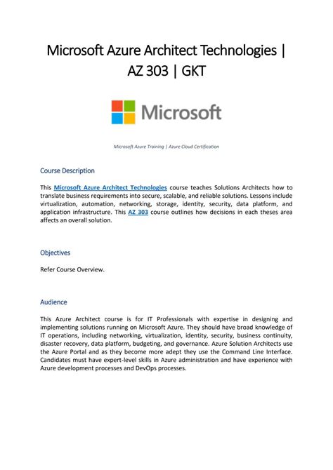 Microsoft Azure Architect Technologies | AZ 303 | GKT by Global ...