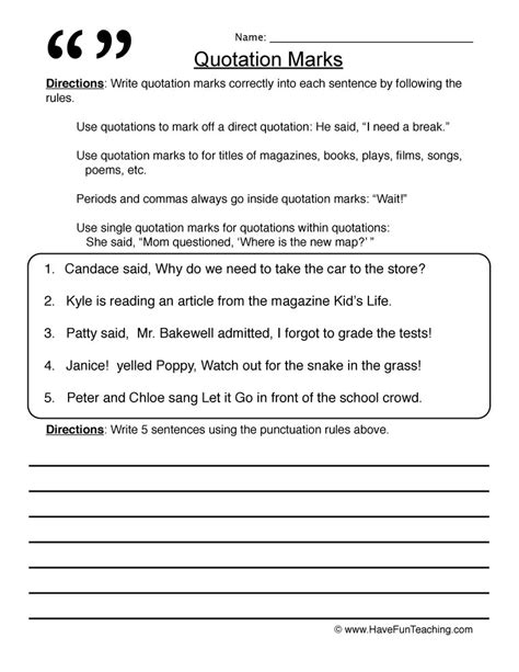 Uses For Quotation Marks Worksheets Quotation Marks Worksheet Hot Sex ...