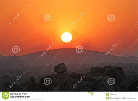 Sunset Hampi. Sunrise Hampi Stock Image - Image of birds, asia: 114802851