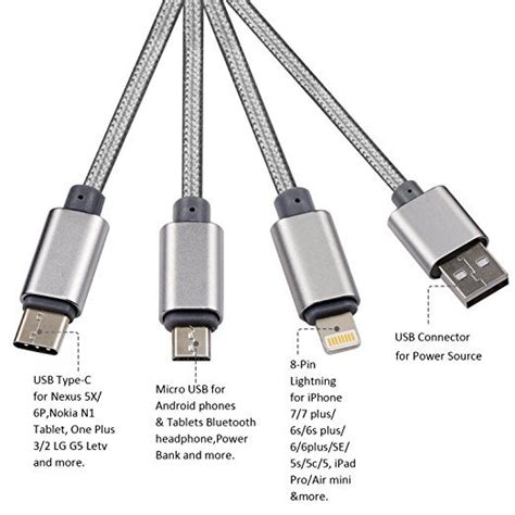 Multi USB Charging Cable 3FT 3 in 1 Multiple USB Charger Cable Charging Cord with USB Type C ...