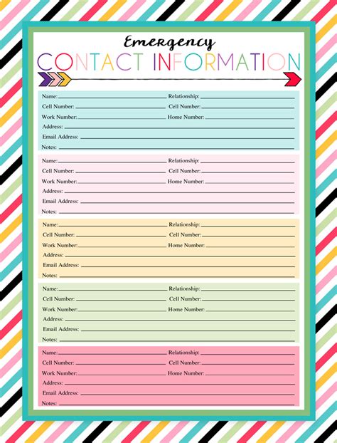 Printable Emergency Contact Card