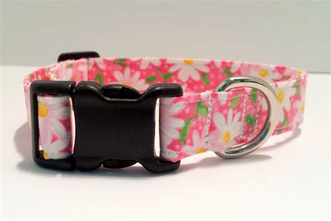 Pink Daisy Dog Collar Flowers Daisies Fabric Adjustable Elegant Floral ...