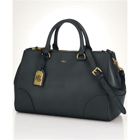 Lauren By Ralph Lauren Leather Double Zipper Satchel in Black | Lyst