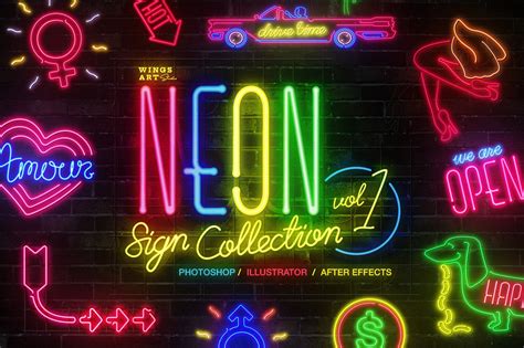 Retro Neon Sign Graphic Templates for Photoshop and After Effects
