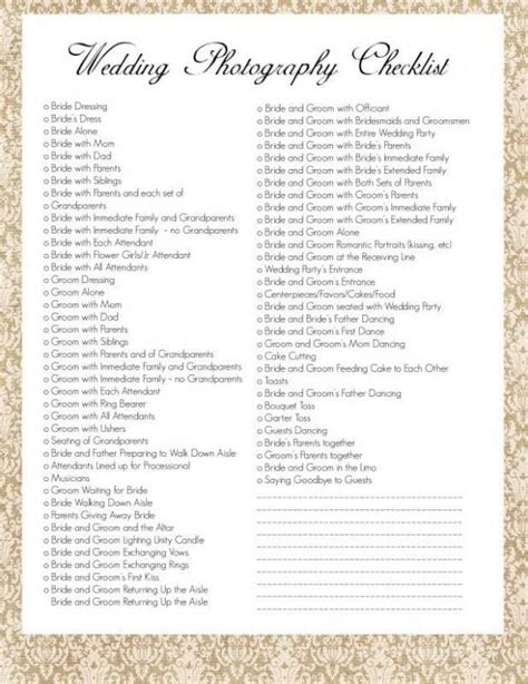 Wedding Photo Shot List Template