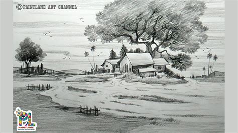 Learn Simple Village Scenery Drawing and Shading with Easy Pencil Art | Scenery, Drawings ...