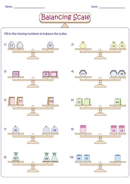 Math Balance Scale Worksheets