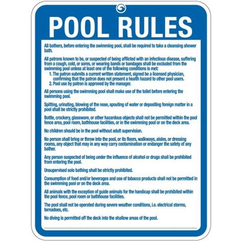 Pool Signs - "Pool Rules" - California