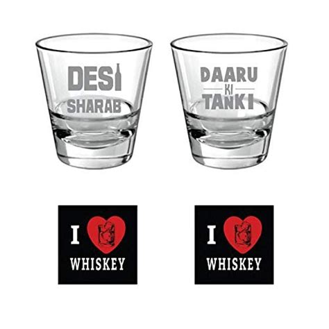 Yaya Cafe Daaru Ki Tanki Desi Sharab Hindi Engraved Conical Whiskey Glasses Set of 2 with ...