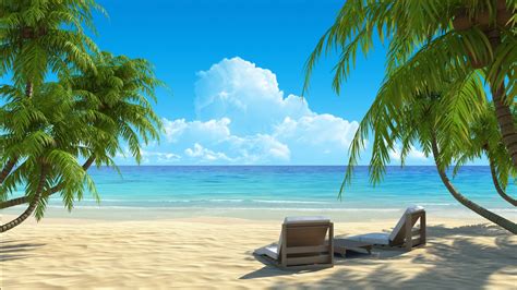 Beach Relaxing Chair On Sand With Palm Trees Each Side HD Beach Wallpapers | HD Wallpapers | ID ...