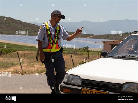 Western Cape, South Africa, 2023 SAPS South African police officer on a ...