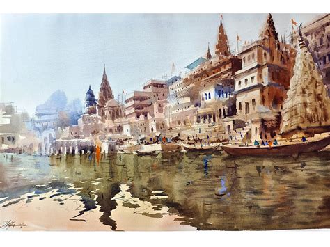 The Varanasi Ganga Ghat Watercolor Painting | Watercolor on Paper ...