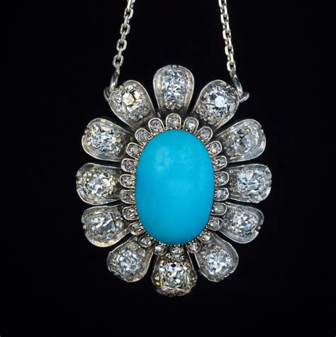 19th Century Antique Turquoise Diamond Necklace Ref: 852774 - Antique Jewelry | Vintage Rings ...