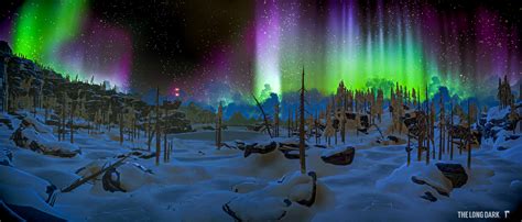 Bleak Inlet Aurora (StiTched and edited pano) [OC] : r/thelongdark