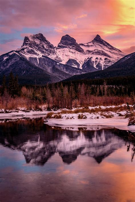 Sunset over The Three Sisters in Canmore Photograph by Martin Pedersen ...