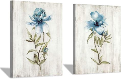 Blue Flower Canvas Wall Art: Botanical Floral Artwork Wildflower ...