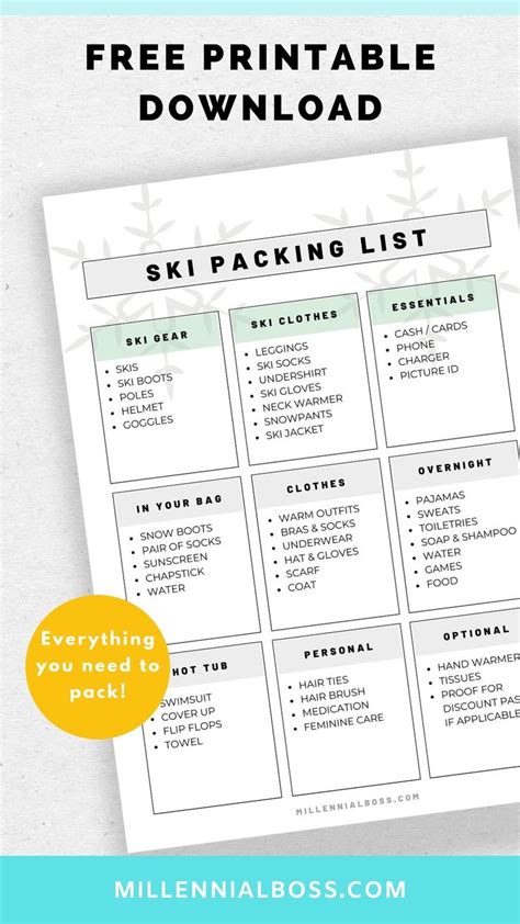 Ski Trip Packing List Printable | The Don't Forget Ski Trip Packing ...