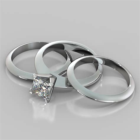 1.50Ct Princess Cut Trio Wedding Set With 2 Matching Wedding Bands Available In 14K, 18K and ...